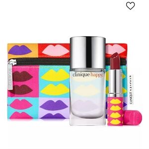 Clinique Happy Perfume Love Pop Lipstick & Pouch 3 piece Set BNWT SO $93